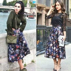 ZARA Floral Pleather A-line Skirt